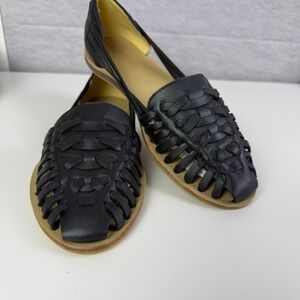 Nisolo Woven Leather Huarache Sandals Flats Black Almond Toe Shoes Women 9.5
